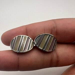 Sophisticated Striped Cufflinks in Silver and Gold